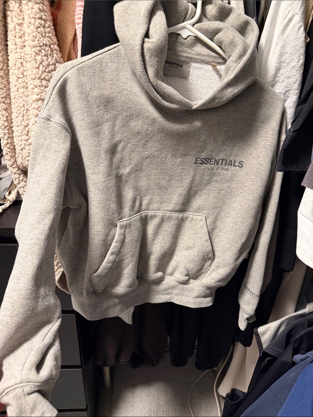 ESSENTIALS Light Gray Cowl Neck Hoodie Sweatshirt